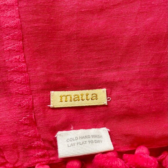 Matta NY Dupatta Shawl – Poppy Red – Pom Pom Tassels – Handwoven 100x200cm - Picture 5 of 6